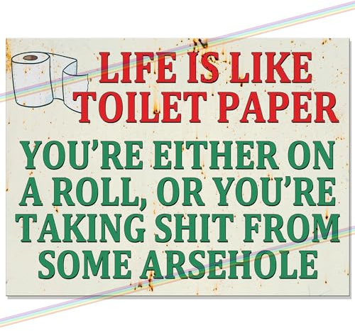 P&P Homeware Life is Like Toilet Paper Funny Aluminium Sign - 15x10cm Retro Bathroom Wall Plaque for Garage, Shed, Man Cave Garden Bar Decor 30th 40th 50th 60th Birhday Fathers Day Gift