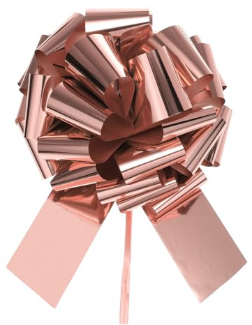 QUARKZMAN 1 Stück Große Geschenkschleife, Ziehschleife ø 30cm Dekoschleifen für Auto Dekor geschenkdekoration Hochzeit Geburtstag Weihnachten (Roségold)