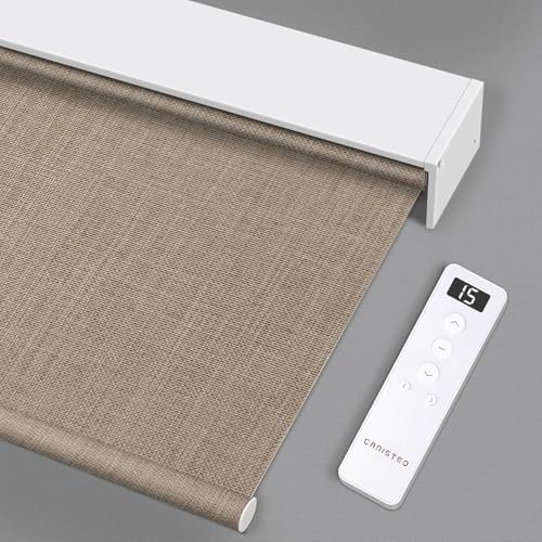 Motorized Blinds Roller Shade with Remote: Canisteo Automatic Smart Blind for Windows 100% Blackout, Electric Blinds Compatible with Alexa/Google Home/Apple Homekit, Customized Size, Neat Light Brown