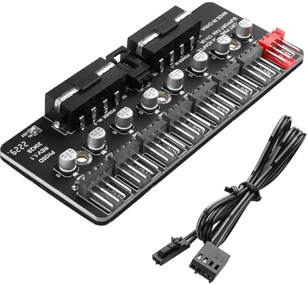 YAODHAOD 12V PWM HUB 2 Molex 4Pin zu 8 PWM Splitter Controller, Unterstützung Magic Tape, für erweiterten 1 bis 8 Kühlventilator (2 Molex Netzteil)