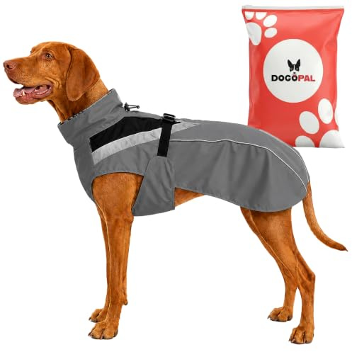 DOGOPAL Impermeabile catarifrangente per cane | Giacca antipioggia leggera con apertura per guinzaglio, taglie grandi, medie, piccole (Grigio, L)