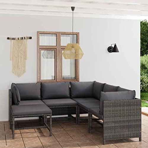 Homgoday 6-TLG. Garten-Lounge-Set mit Kissen Gartenmöbel Set Balkonmöbel Gartenlounge Gartensofa Ecksofa Modular Sofa Lounge Sitzgruppe für Garten Terrasse Balkon Poly Rattan Grau