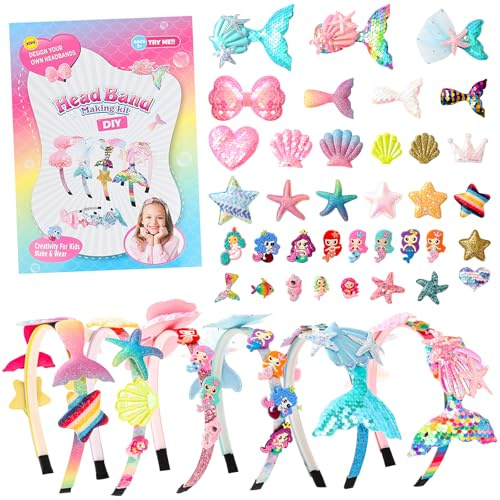 Haarreifen Mädchen, 6 Stück EinhornHaarreifen Bastelset Kinder Kreative Haarschmuck Basteln Geschenke DIY Basteln Einhorn Haaraccessoires Geburtstagsgeschenk ab 4-12 Jahre