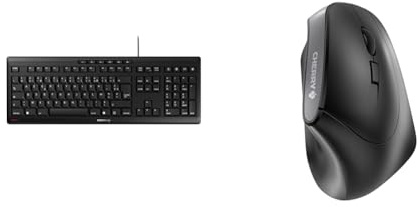 CHERRY Stream Keyboard, Clavier Filaire, Disposition française (AZERTY), Frappe silencieuse & MW 4500, Souris sans Fil, Souris Ergonomique pour droitier au Design 45°