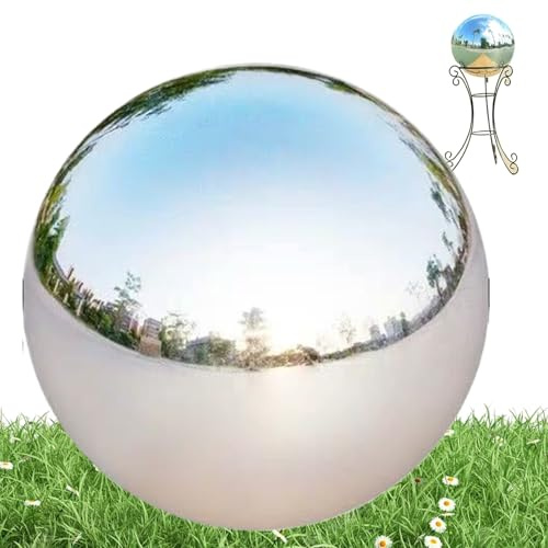 Gazing Ball Gazing Balls for Gardens 10 Inch, Stainless Steel Gazing Globe, 360° Mirror Reflective Garden Sphere, Hollow Garden Globe for Garden Patio