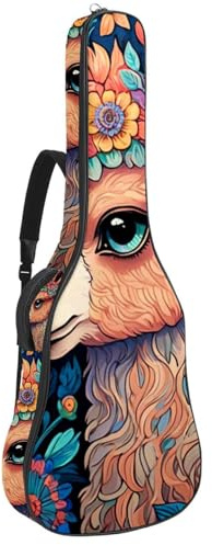 Große Tasche für Akustikgitarre, wasserdicht, mit schützender Schwammschicht, mehrere Taschen, buntes Zeichen-Hund, Mehrfarbig Nr. 08, 42.9x16.9x4.7 in, Gitarrentasche