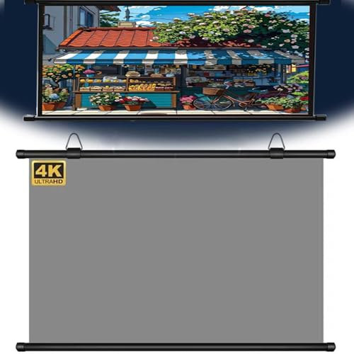 YCBTPS Pantalla De Proyector, Cortina De Proyector Enrollable Manual, Fácil Instalación Techo/Pared, Ángulo Visión 178º, Gain 2.5(60inch,4:3)