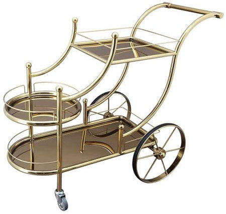 CYairong-22 Mobiles Lagerregal Luxuriöser, goldfarbener Barwagen mit 3 Etagen auf gedämpften Rädern for Küche, Esszimmer, Wohnzimmer und Partys, Edelstahl Mobiles Aufbewahrungsregal