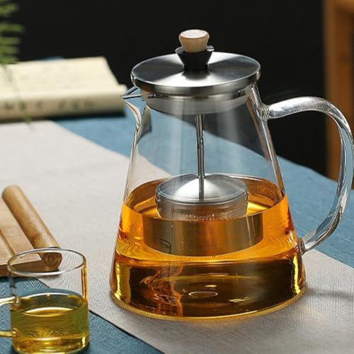 TAMUME 1500 ml Glas-Teekanne mit abnehmbarem Teekannensieb, ideal zum Aufbrühen von Tee, Edelstahldeckel für dauerhaften Gebrauch