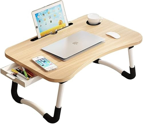 Supreme Supplies Premium Laptop Bed Table for Ultimate Comfort and Efficiency, Foldable Lap Desk For Bed and Sofa Breakfast Bed Tray, Cup Holder for Eating, Writing, Working on Bed/Sofa (Walnut)