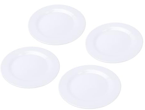 ANGGREK Lot de 4 Assiettes à Dîner Blanches en Mélamine 9 Pouces Rondes Légères Utilisation Intérieure et Extérieure Idéales pour Dîners de Famille