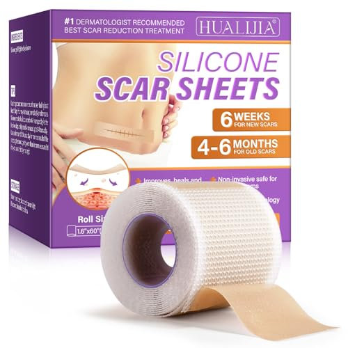 Silicone Scar Tape, Silicone Scar Sheets(1.6 x 60 Roll-1.5M), Medical Grade Scar Tape, Reusable Silicone Tape for Surgical Scar, C-Section, Keloid