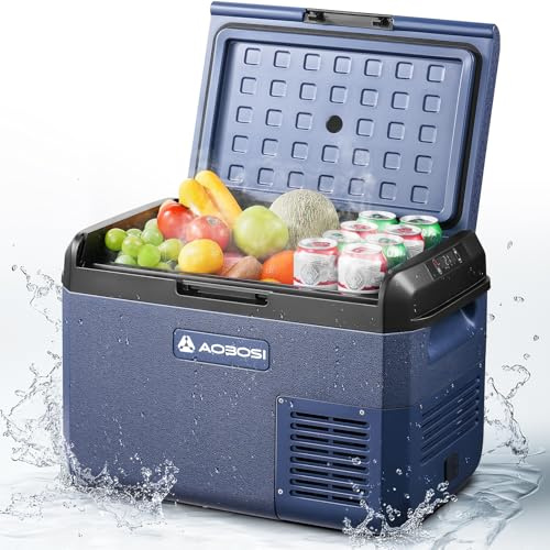 AAOBOSI Car Fridge Freezer 25L, Camping Fridge 12v 240v, -20°C to 20°C Compressor 12v Car Refrigerator for Campervan, Car, Truck, Boat, Motorhome, Travel, Picnic