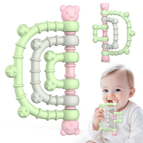 Infant Teething Toys for Baby, Food Grade Silicone Sensory Chew Teether for Autistic Children, Teething Relief Toys for Newborn Babies 3 6 12 18 Months Boys Girls Easter Baby Shower Gifts, Light Green