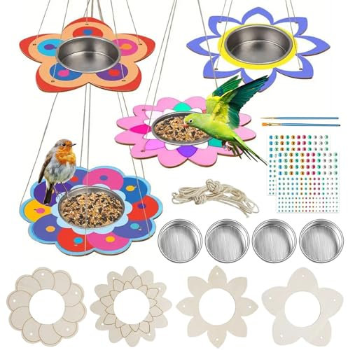 TYXHXTF 4 Sets Vogelfutterhaus Bausatz, Handwerk Vogelfutter, DIY Vogelfutterspender Bausatz zum Bemalen für Jungen und Mädchen