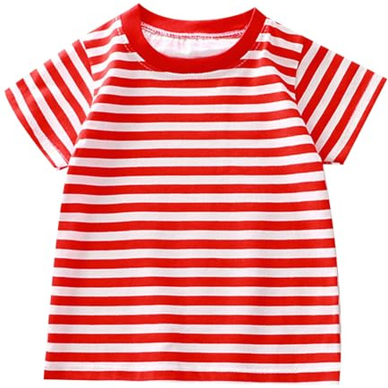 Generico Maglietta a maniche corte per bambini, in puro cotone per bambini, a righe, multicolore, opzionale