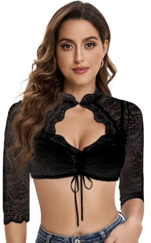Goxozzy Dirndl-blus, dam, Oktoberfest, traditionell blus, klassisk, elegant, långärmad, i vitt och svart, storlek 34–44, svart, 36