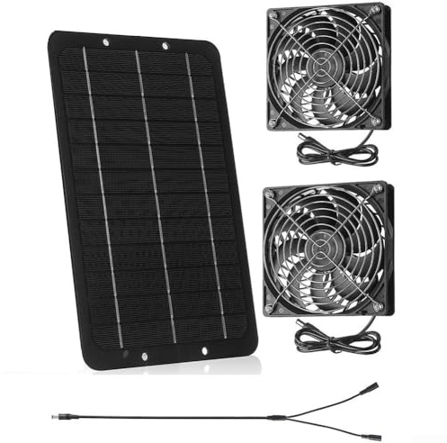 GLFLOW Double ventilateur électrique portable à énergie solaire 10 W 12 V pour niches, camping-cars et camping (double ventilateurs)