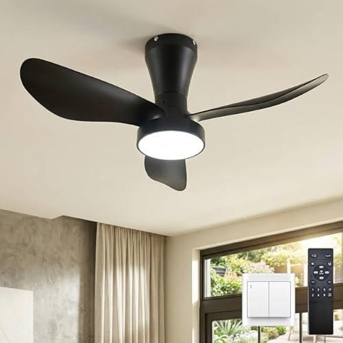 LJX 82cm Ventilatore da Soffitto con Luce e Telecomando Silenzioso DC Lampadario Ventilatore a Risparmio Energetico LED Dimmerabile Reversibile Moderno per Camera da Letto Cucina,Nero