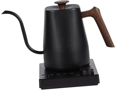 FytStycale Bouilloire Électrique à Bec Long Chauffe-Eau Inoxydable Théière de Service Cafetière à Verser en Acier avec Double Écran Numérique Adaptée pour Le Se, Grain de Bois Noir