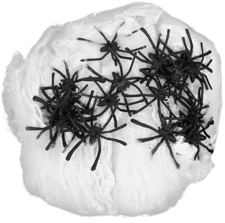 IMIKEYA 4 Confezioni Pacchetti Ragnatele Finte Estensibili con Ragni Plastica Decorazioni Halloween per Angoli Porte e Finestre Effetto Realistico per Feste e Ambientazioni Spaventose