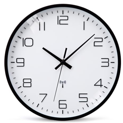 Epochic Wanduhr Funk Lautlos Funkuhr Wand Batteriebetrieben 30cm | Funkwanduhr mit Nacht-Stopp Modus, 3D-Zahlen Einfach zu Lesen, Wanddekoration für Wohnzimmer Küche Schlafzimmer Büro