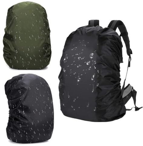 DOKRIN Housses de sac à dos de randonnée, Housse de pluie imperméable pour sac à dos 30 L, 2 pièces, avec boucle réglable, protection anti-poussière pour randonnée (noir, vert armée)