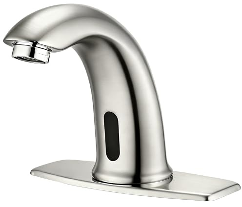 Touchless Bathroom Sink Faucet Automatic Motion Sensor Hands Free Faucet with Hole Cover Plate and Temperature mixing water valve,Commercial Solid Brass Faucet,1 Hole or 3 Hole, AC/DC Powered (Nickel)