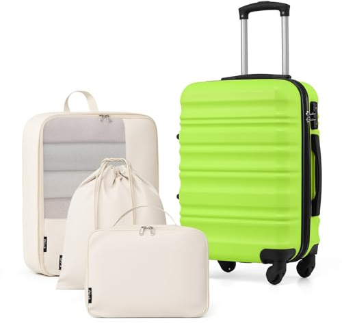 COOLIFE 20 Zoll Kofferset 4 Teilig, Hartschalenkoffer Set mit YKK Reißverschluss, Reisekoffer mit 360° Spinner Räder, TSA Schloss, Reisekoffer Set fur Wochenendausflug, Enthält Reise-Organizertasche