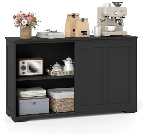 TANGZON Kitchen Sideboard Cabinet with Sliding Doors & Adjustable Shelf