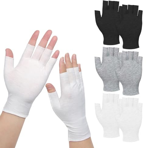 VYNZOR Lot de 3 paires de gants en coton, taille unique, pour les mains sèches, gants mitaines anti-UV, respirants et confortables