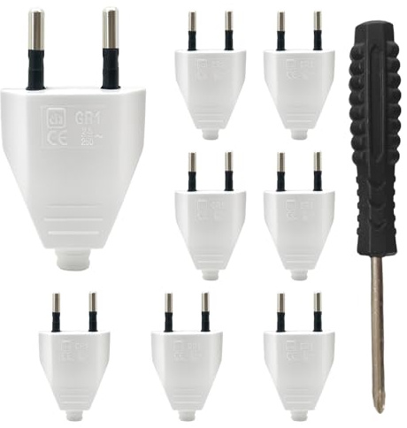 Eurostecker Flach Stecker 8 Stücke Stecker 230v Stromstecker 2.5A Stecker | mit Schraubendreher Einfach Zu Installieren gelten Haushaltsgeräten Beleuchtungslampen Kleingeräten Steckdosen Weiß