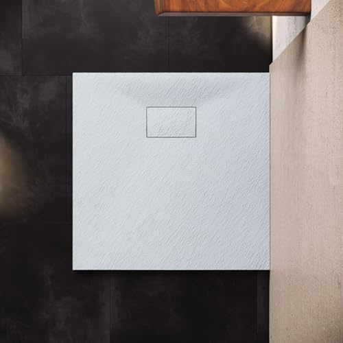 SONNI Duschkar skifferutseende och halkfri struktur 90 x 90 cm vit duschbricka platt (utan vattenkudde)