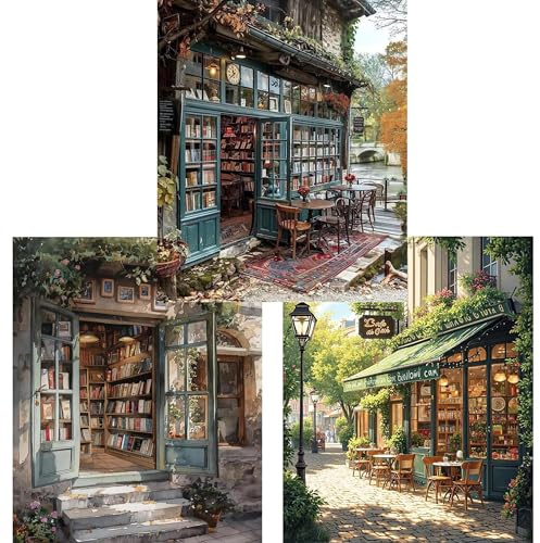 Yunruily 3er set Diamond Painting Erwachsene - Buchhandlung 5d Diamond Painting,Buchhandlung Diamonds Painting -Geeignet Als Geschenk zur Entspannung und Als Wanddeko 30x40cm