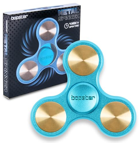 bopster Spinner in metallo | Spinner portatile tri-fidget per bambini e adulti | 4+ minuti di tempo di filatura, 73 g | Giocattolo da scrivania liscio per gestione dello stress, concentrazione | Blu