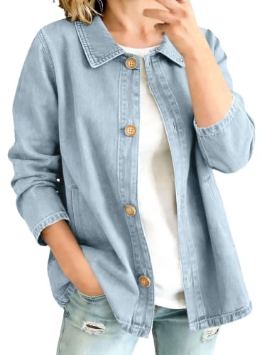 Jeansjacka dam oversize med krage jeansjackor knappar klassisk | Övergångsjackor revers knapplist, damjackor lös , frestid jacka höst, jeansjacka överdimensionerad klassisk långärmad