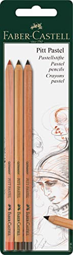 FABER-CASTELL - Pitt Pastellstifte Set 3-teilig, verwischbare Farbstifte | Künstlerstifte in Sepia hell, Sepia dunkel und Rötel für Zeichnungen und Skizzen