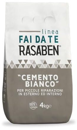 RASABEN -Cemento Bianco Legante per Piccole Riparazioni e Stuccature, Ottima Flessibilità e Aderenza, Colorabile con Pigmenti, Interno ed Esterno, 4kg