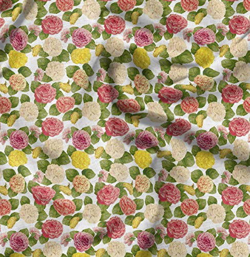 Soimoi Weiß Baumwolle Batist Stoff Blutter & Begonie Blumen- Stoff Meterware 56 Zoll breit