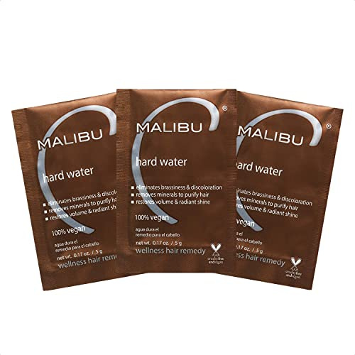 Malibu C Hard Water Hair Remedy - Chelating Treatment Packets for Mineral Buildup & Scalp Detox - Removes Deposits, Prevents Discoloration, Restores Shine - Vegan Hair Care Products, 3 Packets