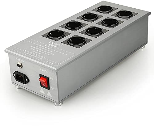 Viborg Filtro di rete HiFi VE-80, multipresa con 8 slot di rete, filtri di alimentazione 3300 W con protezione Surge, argento