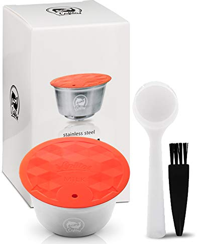 i Cafilas Wiederbefüllbare Milch Kapseln Kaffeekapsel aus Edelstahl für Dolce Gusto,Wiederverwendbare Refill-Kapsel Kaffeefilter kompatibel mit Dolce Gusto mit 1 Kaffeelöffel und 1 Reinigungsbürste