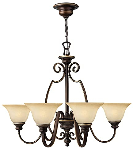 Kronleuchter Landhaus Stil Ø81cm in Bronze Creme Alabaster Glas Schirm Hängelampe Esstisch Wohnzimmer