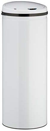 relaxdays Pattumiera con Sensore 50 l, Secchio Spazzatura Acciaio Inox Coperchio Elettrico, Automatico, HD 80x30, Bianco