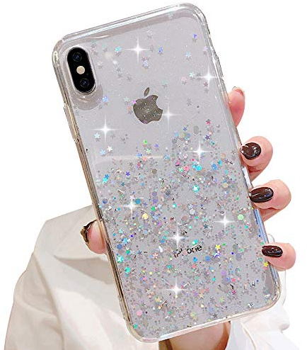 LCHULLE Glitzer Hülle Kompatibel mit iPhone Xr(6.1 Zoll) Handyhülle Mädchen Schuzhülle Glitzer klar TPU Bumper Silikon Hülle Handyhülle Tasche Case Cover für iPhone Xr Transparent