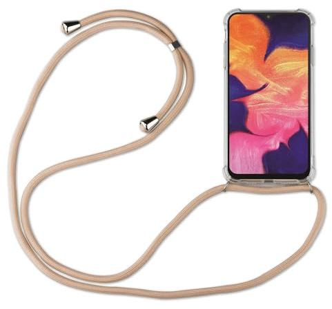 Hülle Kompatibel mit Samsung Galaxy A10 | Handykette Smartphone Halskette Hülle mit Band | Handyhülle mit Kordel zum Umhängen Kompatibel für Galaxy A10 | Beige/Braun