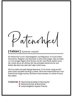 Patenonkel Definition, Personalisiertes Poster, Pate, Onkel, Taufe, Taufpate, Geschenk, Geburtstag, Danke sagen, Wörterbuch