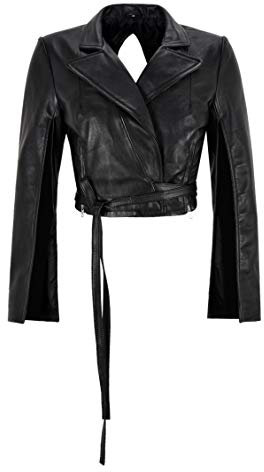Carrie CH Hoxton Damen-Bindegürtel Kurzjacke Schwarzer, geschlitzter Arm und Rücken aus echtem Leder (40 EU)