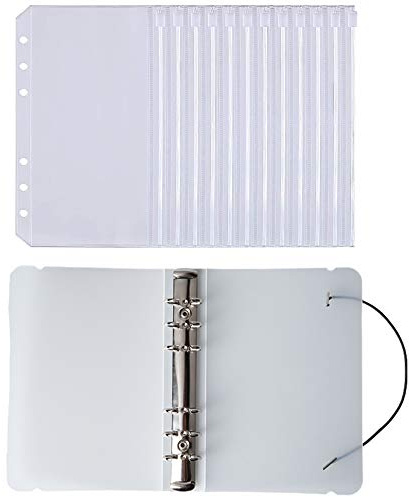 YEYIT 11-pack A6-ringpärm set – 1 matt skal, 10 fickor med dragkedja med hål, transparent plastkuvert
