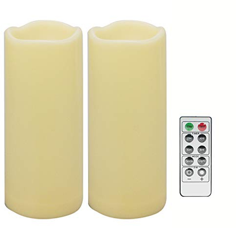 Lot de 2 bougies piliers LED étanches à piles résine plastique décoratives pour lanterne, terrasse, jardin, décoration intérieure, fête, mariage